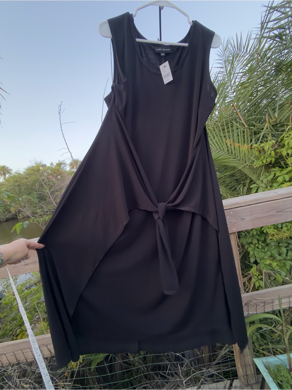 Lane Bryant Black Sleeveless Tie-Front Midi Dress with Front Knot
